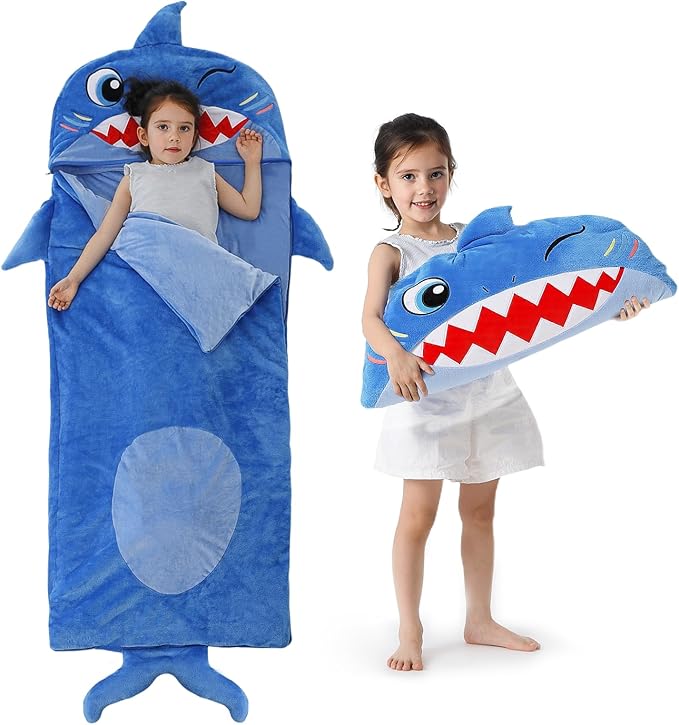 Kids Sleeping Bag, Plush Toddler Slumber Bag 2-in-1 Pillow, Soft Sleeping Bag, Nap Mats for Preschool,Daycare,Travel,Gift, Ages 3-12