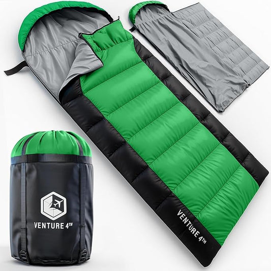 VENTURE 4TH Backpacking Sleeping Bag – XXL, Double and Single Sizes - Lightweight Warm & Cold Weather Sleeping Bags for Adults, Kids & Couples – Ideal for Hiking, Camping & Outdoor Adventures