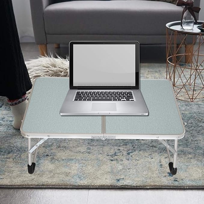 Jucaifu Foldable Laptop Table, Bed Desk, Breakfast Serving Bed Tray, Portable Mini Picnic Table & Ultra Lightweight, Folds in Half with Inner Storage Space (Silvery)