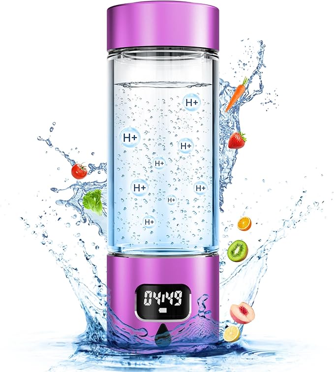 340ml Portable Hydrogen Water Bottle Generator with PEM-SPE Technology, Glass Exterior & Aluminum Shell, Produces 5000 ppb Hydrogen in 10 Minutes, for Home, Gym, Office & Travel