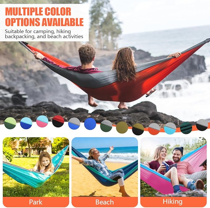 OBTANIM Camping Hammock 500lbs Portable Lightweight Single or Double Hammock with Tree Straps and Carry Bag for Camping Backpacking Hiking Travel Beach Outdoor Indoor (Gray and Orange)