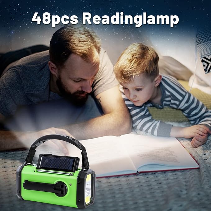Aivica Emergency Hand Crank Radio with 10000mAh/37000mWh Battery Backup, AM FM NOAA Weather Radio, Type-C Charge,Solar Radio,SOS, 3 Modes LED Flashlight，Reading Lamp, Compass for Outdoor Survival
