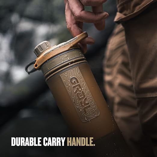 GRAYL GeoPress 24 oz Water Purifier Bottle - Filter for Hiking, Camping, Survival, Travel (Coyote Brown)