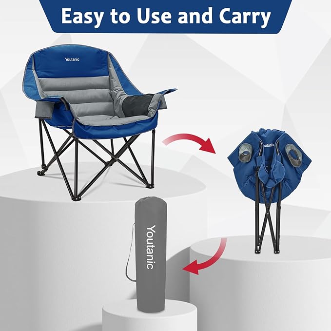 Youtanic Oversized Camping Chair, Portable Folding Camping Chairs with Side Pocket, Cup Holder and Carry Bag, Heavy Duty Outdoor Camping Chairs for Adults, Fishing, Sports, Trip, up to 400lbs, Style 6