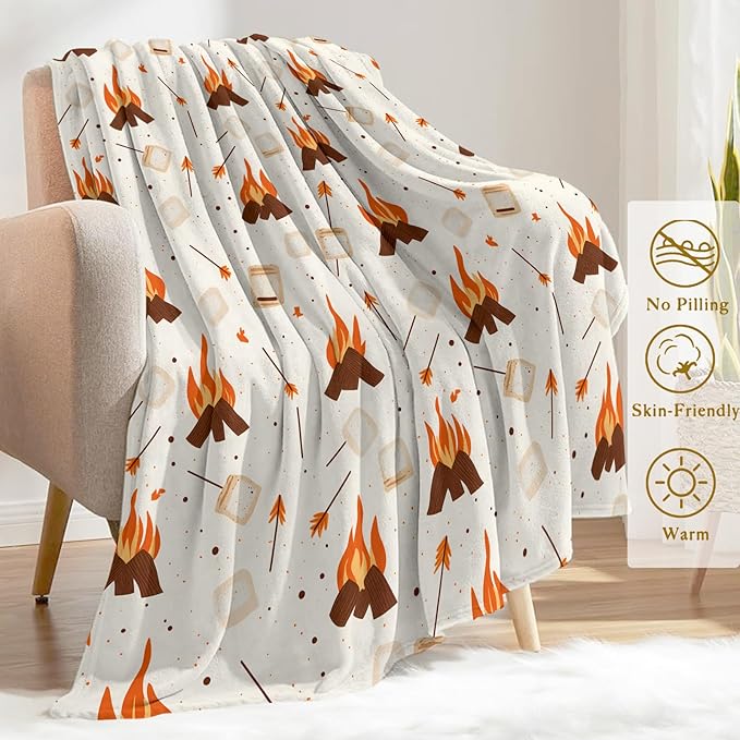 Campfire Fleece Blanket - Lightweight Soft Cozy Gifts Throw for Camper Lovers,Women,Adult,Toasted Marshmallow Flame Blankets,Home Room Relaxing Night Indoors Modern Artistic Decor 50x60in