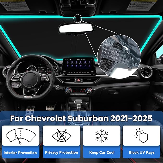 Windshield Sun Shade for Chevy Chevrolet Suburban 2021-2025, Car Front Window Sunshade with 240T Sun Visor Protector Blocks UV Rays Heat Sun Shield Accessories