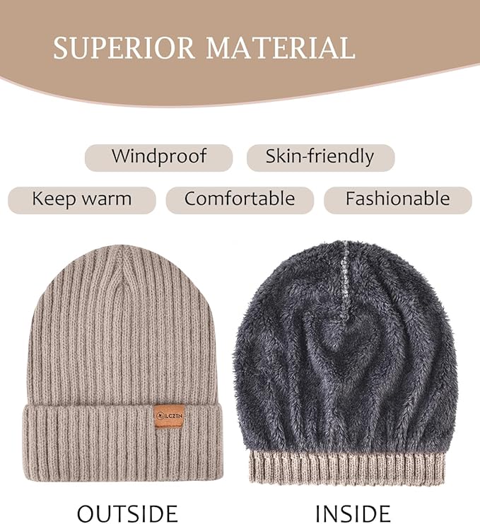 LCZTN Winter Beanie Hat and Touchscreen Gloves Set for Men and Women,Beanie Gloves Set with Warm Knit Fleece Lined