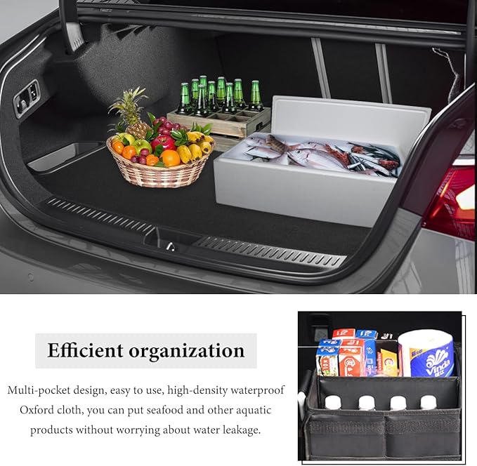 Trunk Organizer with Lid, 28L Collapsible Cargo Organizer with Aluminum Handles & Reflective Strip, Multi-Purpose Waterproof Oxford Storage Box for Cars Trucks SUVs Minivans (Gray)