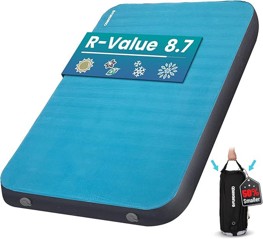 FUNDANGO 4'' Thick Self Inflating Sleeping Pad with Foam, 8.7 R Value, XL Double Mattress, Outdoor Portable Camping Air Mat for Tent, Car or Home