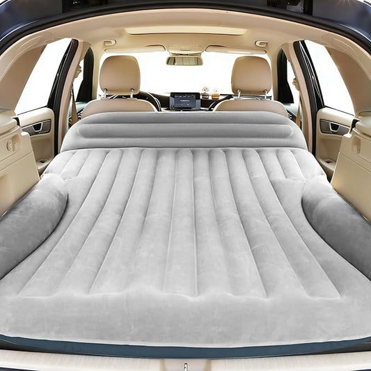 Ciremiv SUV Air Mattress, Double-Sided Thick Flocked Car Air Mattress with Built-in Pump & Pillow, Complete Sleeping Accessories for Auto Camping & Road Trips（Light Grey）