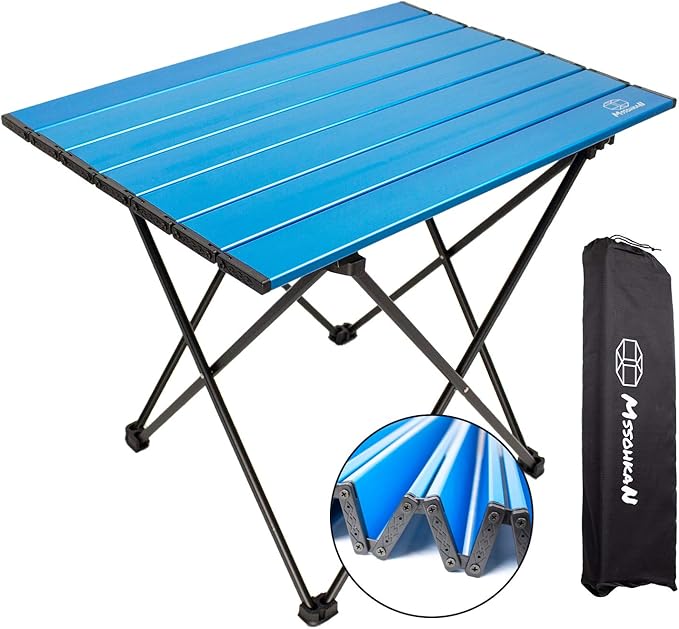 MSSOHKAN Camping Table Folding Portable Camp Side Table Aluminum Lightweight Carry Bag Beach Outdoor Hiking Picnics BBQ Cooking Dining Kitchen Blue Small