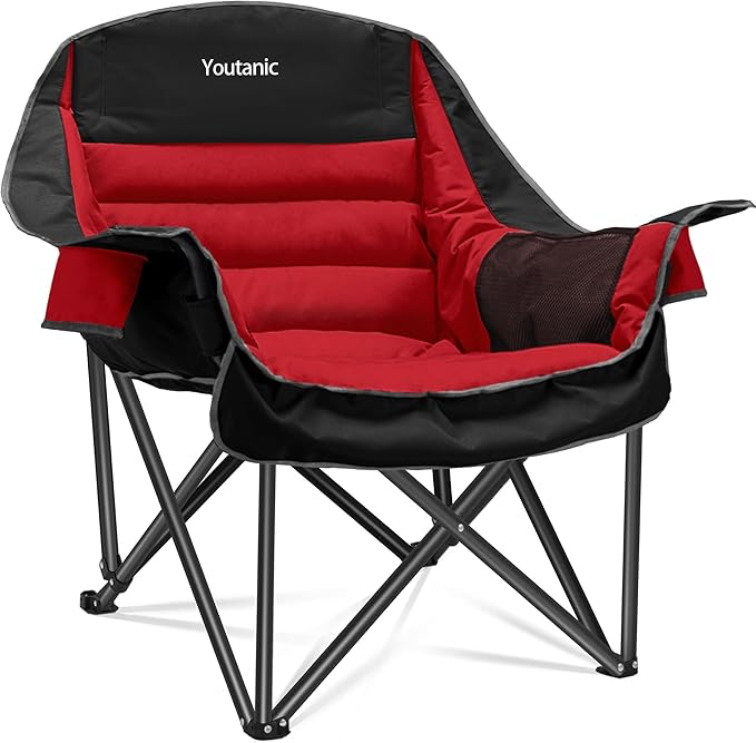 Youtanic Oversized Camping Chair, Portable Folding Camping Chairs with Side Pocket, Cup Holder and Carry Bag, Heavy Duty Outdoor Camping Chairs for Adults, Fishing, Sports, Trip, up to 400lbs, Style 5