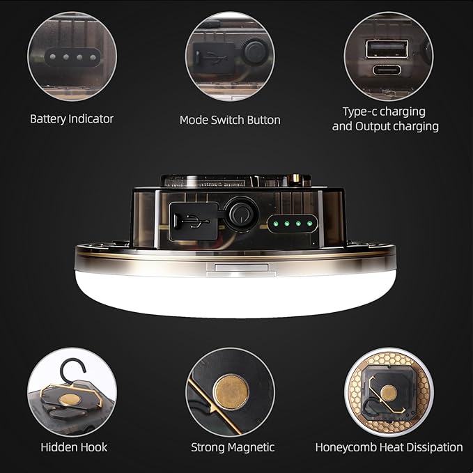 12000mAh Rechargeable Hanging Tent Light with Magnet, Portable 40W 5000LM LED 3 Color Lighting Modes Camping Lantern, IPX5 Waterproof LED Flashlight for Emergency & Gift