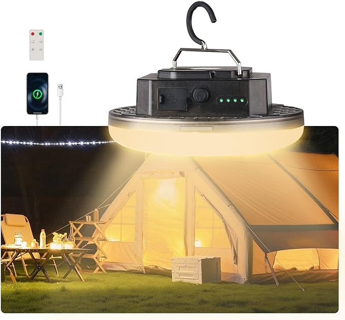 Camping Tent Light LED Rechargeable Portable Hanging Lantern with Remote,IPX5 Waterproof Outdoor Lights with Battery Power, Camp Lamp Light for Glamping Indoor Outages Car Repair