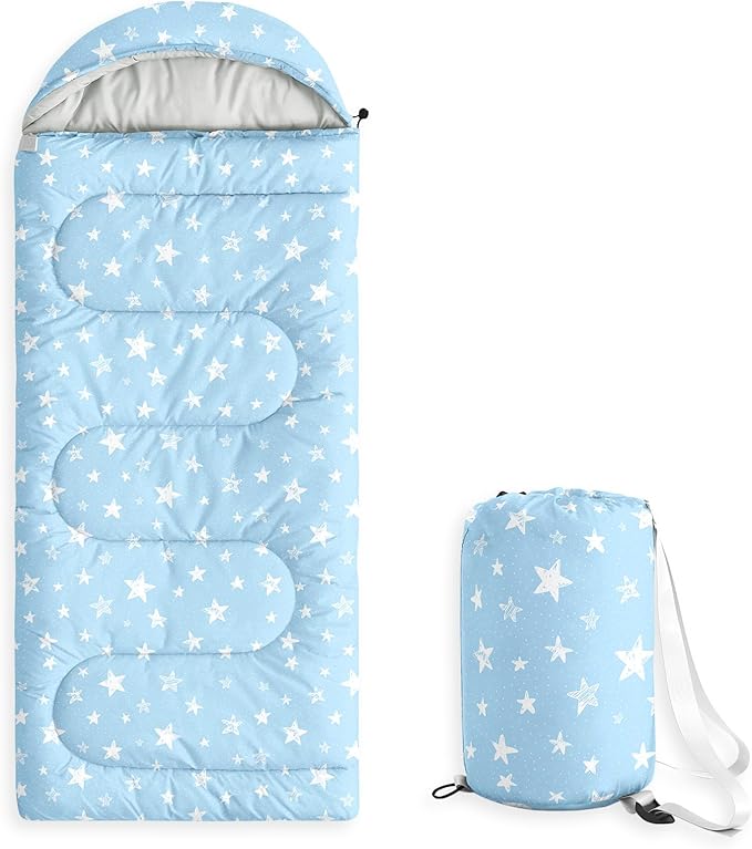 Wake In Cloud - Star Kids Sleeping Bag for Boys Girls Toddlers, Camping in Warm Cold Weather, Backpacking Lightweight Compact Outdoor Liner for 3 Seasons Summer Spring Fall