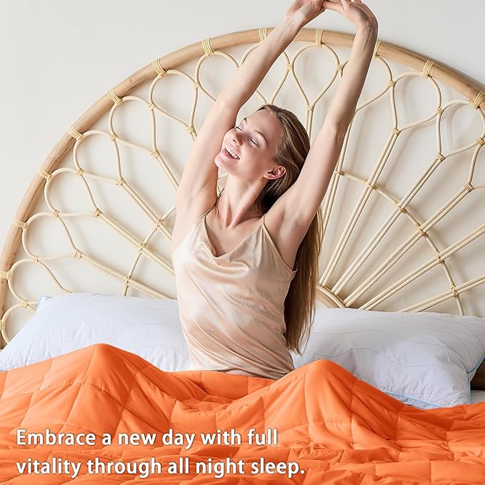 yescool Weighted Blanket for Adults (25 lbs, 60" x 80", Orange) Cooling Heavy Blanket for Sleeping Perfect for 240-260 lbs, Queen Size Breathable Blanket with Premium Glass Bead, Machine Washable
