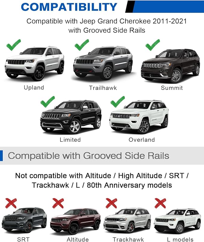 Wonderdriver Heavy Duty 300lbs Lockable Roof Rack Cross Bars Compatible with Jeep Grand Cherokee 2011-2021 (with Grooved Side Rails), All-Metal Aluminum Crossbars Rooftop Cargo Bag Kayak Luggage