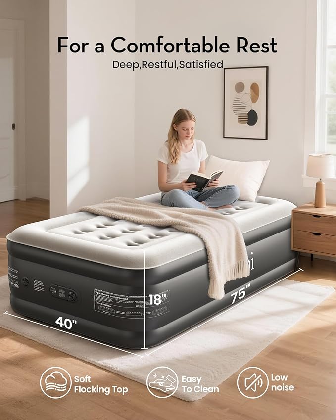 OhGeni Twin Air Mattress with Built in Pump, Blow up Mattresses, Ideal Alternative to a Bed, 18" Raised Blow Up Colchones Inflables Airbed for Guests & Home, Ideal for Home Use and Outdoor Camping