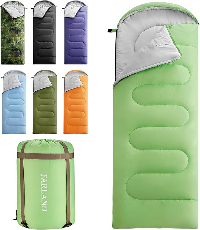 FARLAND Sleeping Bags for Adults Teens Kids with Compression Sack Portable and Lightweight for 3-4 Season Camping, Hiking,Waterproof, Backpacking and Outdoors