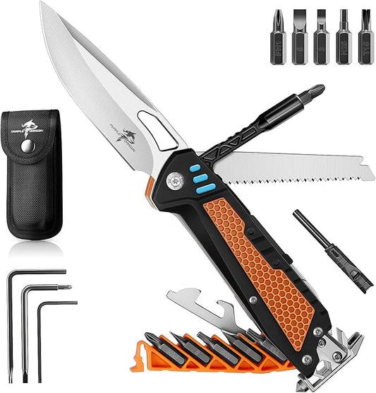 Purple Dragon Multitool,13-in-1 Pocket Knife with Sheath,Perfect for Camping, Hiking & Outdoor Use, Gift for Men Dad Husband– Orange