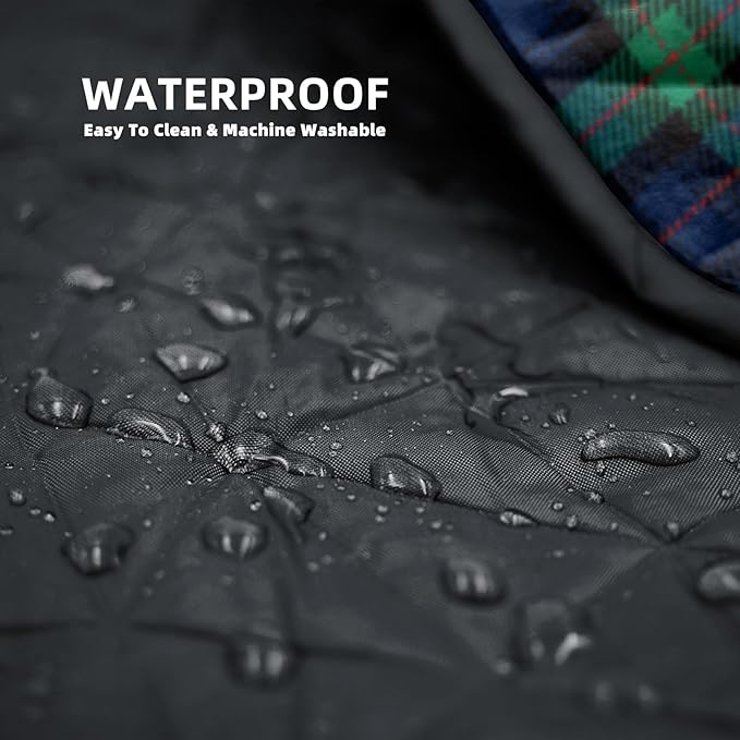 Large Outdoor Waterproof Blanket Extra Thick Fleece Stadium Blanket for Camping, Car, Pet, Picnics - Windproof, Wearable, Machine Washable 80" x 58" (Green Check)