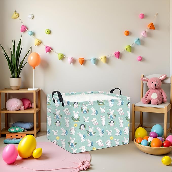 HIYAGON Rectangular Easter Basket for Kids Baby Easter Basket for Boys and Girls Cut Storage Organizer Bin Box Easter Room Decor(Blue Easter Baskets)
