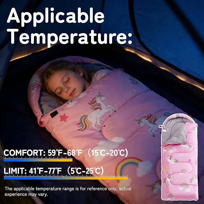tuphen Kids Sleeping Bag - 50-77℉ 3-Season Waterproof Sleeping Bag for Boys & Girls, Lightweight 2.2 lbs Camping Gear with Compression Bag Ideal for Camping, Hiking, Indoor
