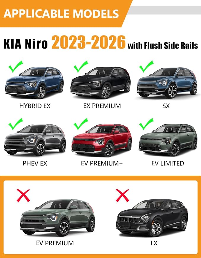 KINGGERI 300lbs Roof Rack Cross Bars Compatible with Kia NIRO 2023 2024 2025 2026 with Flush Side Rails, Lockable Heavy Duty Aluminum Roof Rails Crossbars Rooftop Cargo Carrier Luggage Black