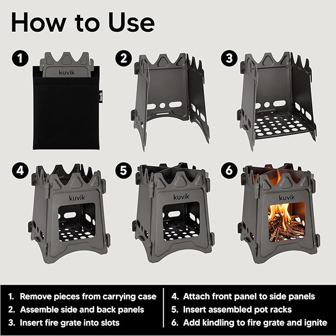 Kuvik Titanium Wood Stove - Ultralight and Compact Stove for Backpacking, Camping, and Survival