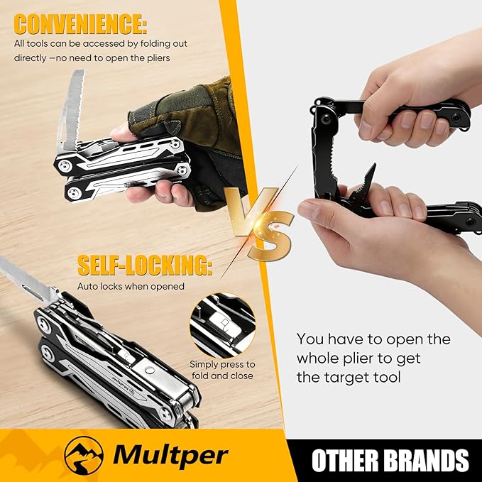 Multper Multitool Pliers MP003AB, 21-in-1 Stainless Steel Multi Tool with Pocket Knife, Screwdriver, Self-locking Pliers for Survival,Outdoor, Camping, Fishing,Hiking, Simple, Repair, Gifts for Men