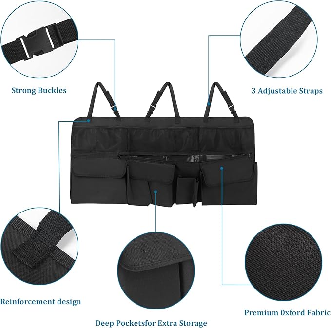 Car Trunk Organizer, Upgraded Version Expand Space Hanging Trunk Organizer with Adjustable Straps, Collapsible Waterproof Suv Trunk Organizers, Sturdy Space Saver Frees for SUV, Truck