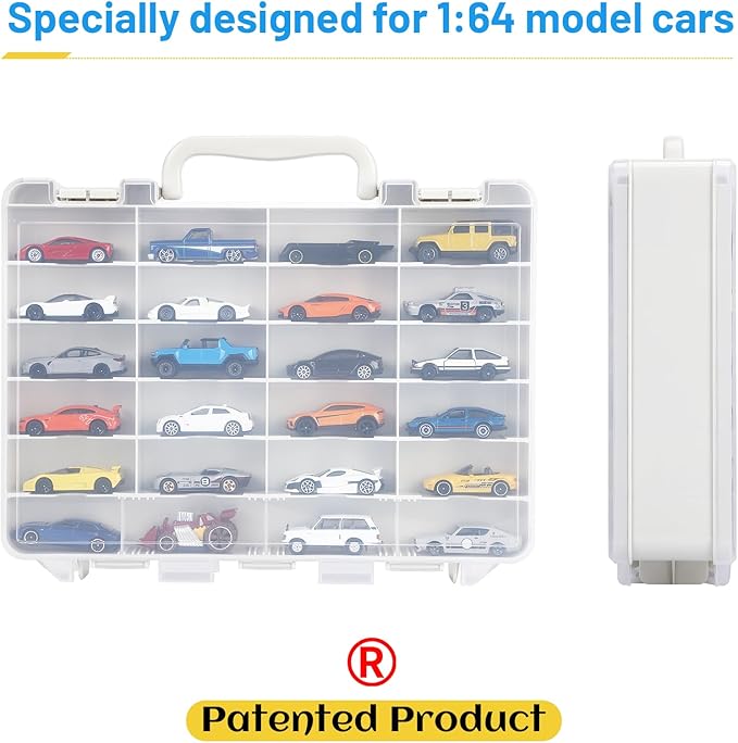 Saichotoy Storage Case for Hot Wheels - Carrying Display Case for 1/64 Scale Toy Cars, 48-Slot Double-Sided Transparent Organizer with Built-in Steps Prevent Sliding & Adjustable Dividers