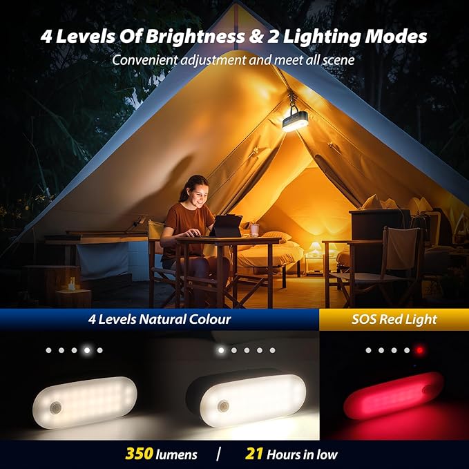 Clemas Portable LED Camping Lantern, Rechargeable Motion Sensor Lights, USB Lightweight Hanging Tent Lights, IPX5 Waterproof Emergency Magnet Light for Indoor Outdoor Power Outages Hiking Hurricane