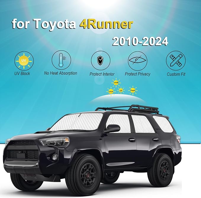 KMF 8pcs Thicken Car Window Shades for Toyota 4Runner 2010-2024 Accessories, 5th Gen 4Runner Windshield Sun Shade Full Window Covers for Side Rear, UV Block and Blackout Privacy for Car Camping