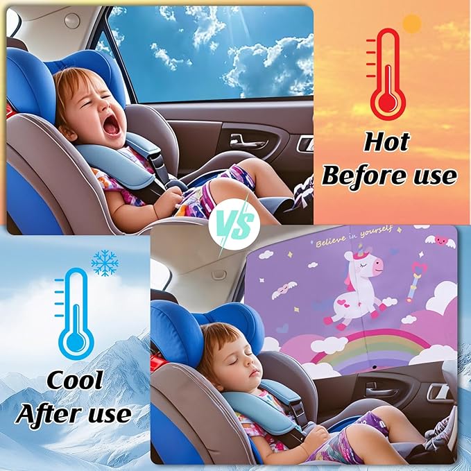 Car Window Shade for Baby, 2 Pack Magnetic Double Layer Cute Unicorn Car Shades for Side Windows, Adjustable Privacy Blackout/See-Through Window Curtains for Baby Kids UV Protection
