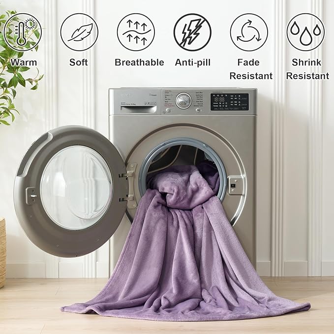 Hansleep Fleece Fog Purple Queen Blanket, Super Soft Flannel Fuzzy Plush Cozy Blanket for All Seasons, Fog Purple, Queen 90x90 Inches