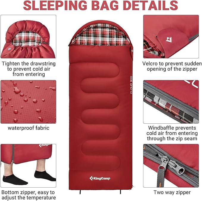 KingCamp 45°F Kids Sleeping Bag, Lightweight Waterproof & Compact Flannel Sleeping Bags Cold Weather & Warm Youth Essentials Gear Accessories for Camping, Fits 10-12 Children up to 4'7"-5'5" Tall