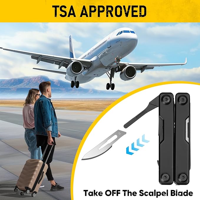 BIBURY Mini Multitool BI2052AB, EDC Multitool Scissors w/Window Breaker, Seat Belt Cutter, Bottle Opener for Outdoor Survival, TSA Approved Keychain Multi-tool Cool Gadget, Gift for Men Women
