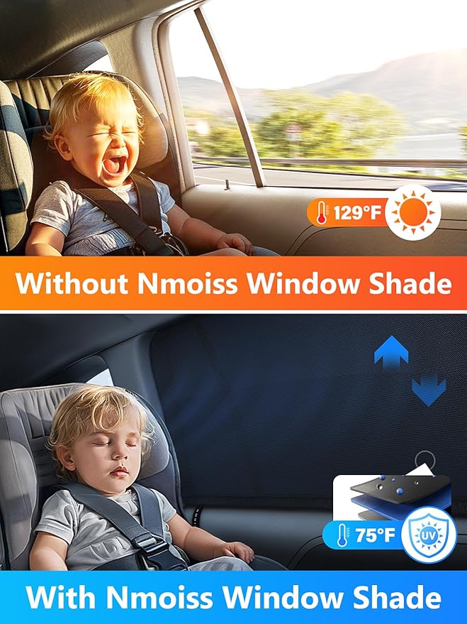 Nmoiss Breathable Mesh Camping Car Window Shades (2 Pack) – Ice Crystal Cooling Fabric, UPF50+ UV Protection, Breathable Mesh Privacy Screen & Bug-Proof Window Screen for SUV/Minivan/Sedan