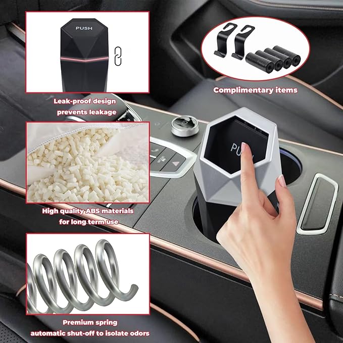 BFXM Car Trash Can with Lid, Garbage Bin for Women, Cute Interior Accessories for Seat Cup Holder, Organization Car Must Haves Essentials Mini Trash Can with Garbage Bag