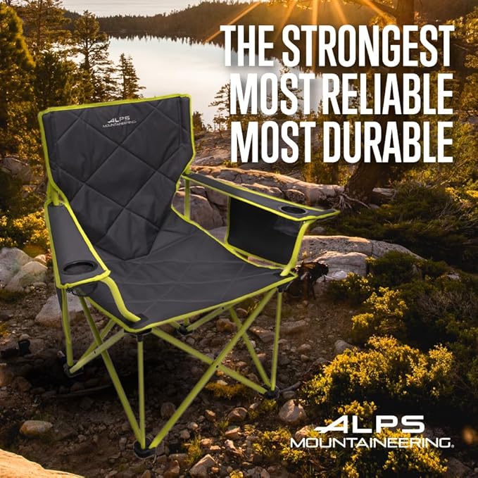ALPS Mountaineering King Kong Camping Chairs for Adults with Mesh Cup Holders and Pockets, Built Durable and Reliable with Compact Foldable Steel Frame, Charcoal/Citrus