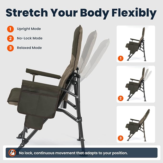 Overmont Heated Camping Chair with High Back - 3 Heat Levels 2-Zone Separately Heating - 450 LBS Support Heavy Duty Folding Chair Portable for Adults Patent No.: US D1.028.543S - Battery NOT Included
