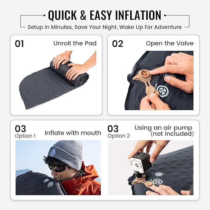 ONETIGRIS CAMPING AERODREAM Self-Inflating Mattress,4.1 R Inflatable Foam Sleeping Pad for Camping,Backpacking and Hiking