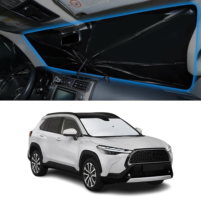 Windshield Sun Shade Umbrella Accessories Compatible with 2022-2026 Corolla Cross(Not for Corolla) for Toyota Foldable Sunshade Sun Visor Blocks UV