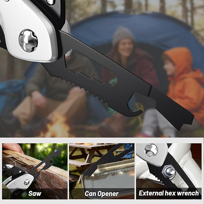9 in 1 Multitool Carabiner Pocket Knife for Men,EDC Carabiner Knife, Bottle Opener and Screwdriver, Survival Gear for Camping Hiking Gifts for Men Stocking Stuffers Gifts for Him and Her (Silver)