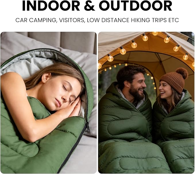 Sleeping Bags for Adults & Kids Lightweight Waterproof 3-4 Season Warm with Inflatable Pillow–Compact Portable Sleeping Bag for Cold Weather Camping, Hiking, Travel, Indoor/Outdoor Use