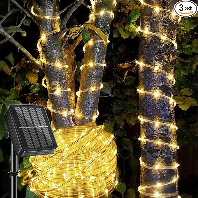 LairtPOW Solar Rope Light 3 Pack 39 FT 100 LEDs IP65 Waterproof Outdoor LED ‎Solar Outdoor Lights for Party Garden Yard Home Wedding Christmas Halloween Holiday Tree Decoration Lighting(3 Pack)