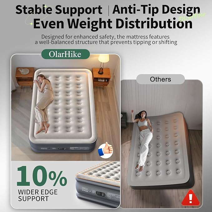 OlarHike Full Air Mattress with Built-in Pump, 18" Raised Inflatable Air Bed for Guests, Home Use & Camping, Supports Up to 600 lbs