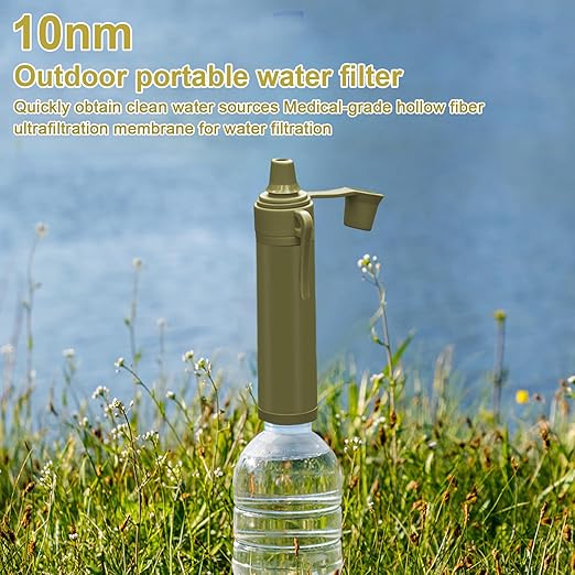 Upgrade Set of 5,Personal Water Filter Straw for Hiking, Camping, Travel,Water Straws to purify Water,Emergency Water Straw (Army Green)