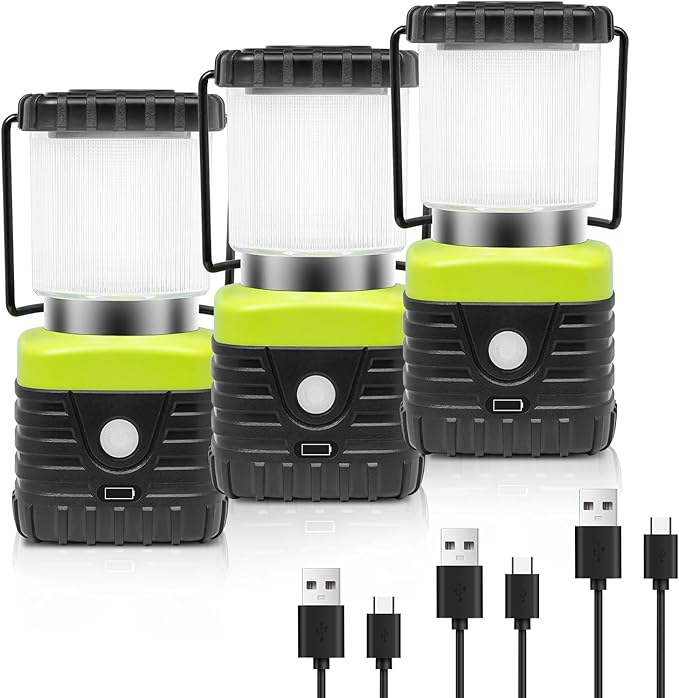 Jarxin 3PCS 6500K White Light LED Camping Lantern Rechargeable 1000LM, 4500mAh Power Bank, Flashlight for Hurricane Emergency, Hiking, IP44 Waterproof Lantern(Black)